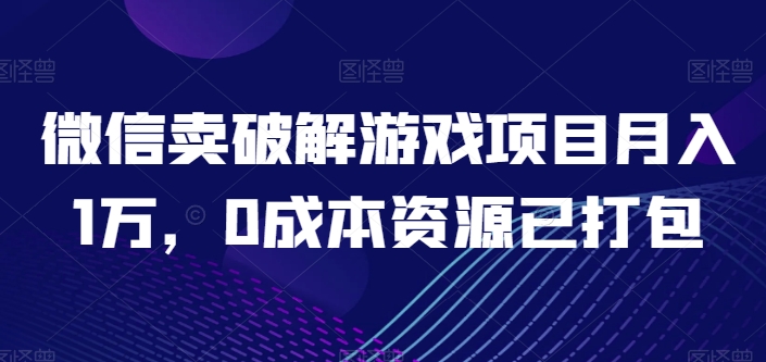 微信卖破解游戏项目月入1万，0成本资源已打包【揭秘】-第一资源库