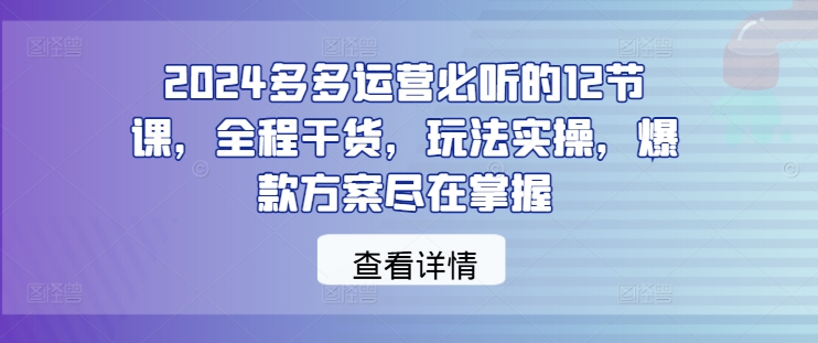 2024多多运营必听的12节课,全程干货,玩法实操,爆款方案尽在掌握-第一资源库