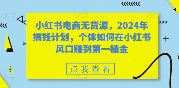 小红书电商无货源，2024年搞钱计划，个体如何在小红书风口赚到第一桶金-第一资源库