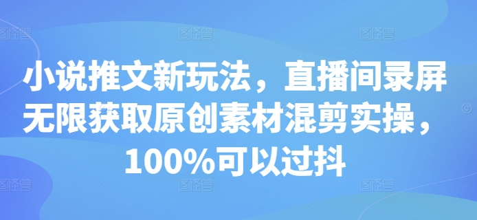 小说推文新玩法,直播间录屏无限获取原创素材混剪实操,100%可以过抖-第一资源库