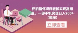 怀旧情怀项目轻松实现高销量,一部手机实现日入200+【揭秘】-第一资源库