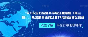 TikTok全方位通关专项企业陪跑【第三期】,从0到1真正的企业TK电商运营全流程-第一资源库