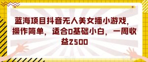 蓝海项目抖音无人美女播小游戏,操作简单,适合0基础小白,一周收益2500【揭秘】-第一资源库