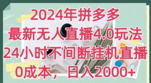 2024年拼多多最新无人直播4.0玩法,24小时不间断挂机直播,0成本,日入2k【揭秘】-第一资源库