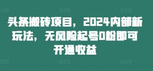 头条搬砖项目，2024内部新玩法，无风险起号0粉即可开通收益-第一资源库