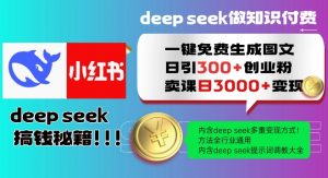 Deepseek一键免费生成小红书图文日引300+创业粉,日变现多张教程,方法全行业通用!-第一资源库